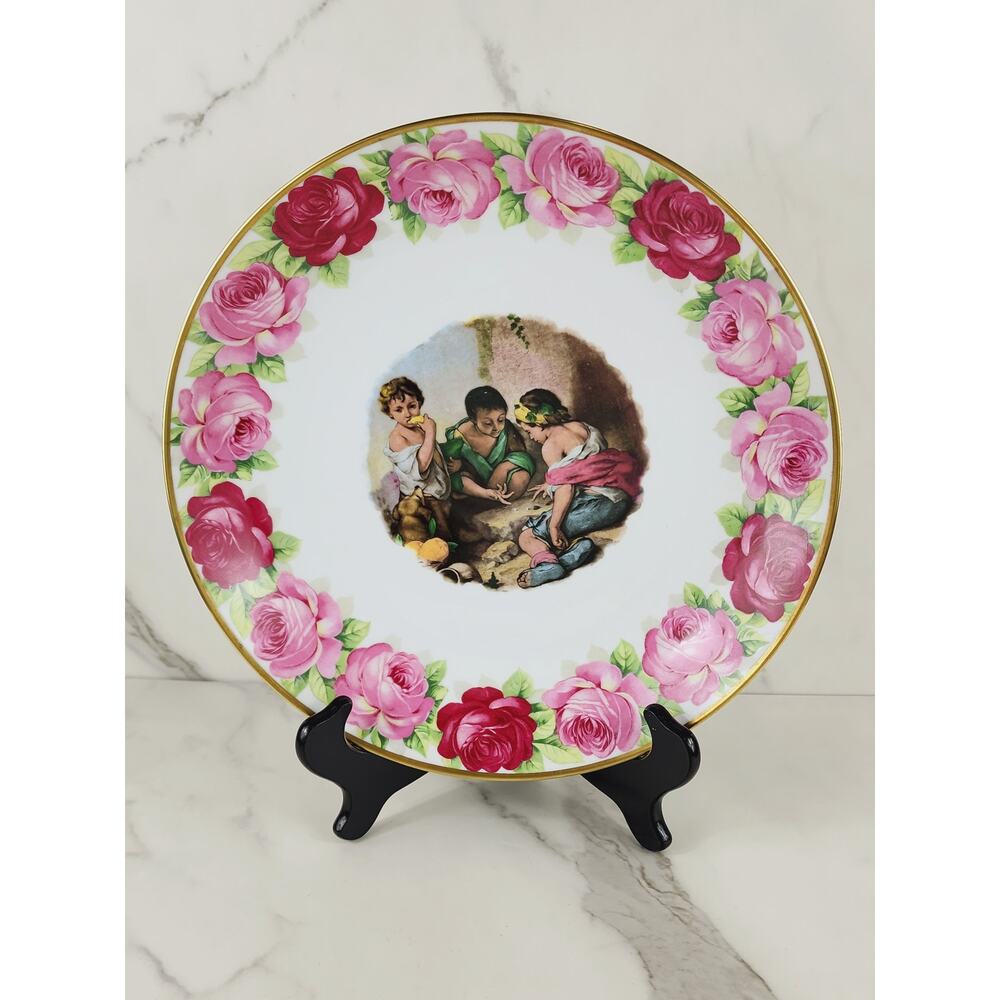 Schumann Wall Decor Plate Platter Pink Roses Arzberg Bavaria 11 3/4" Gold Trim